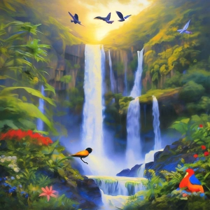 Шум водопада и пение птиц